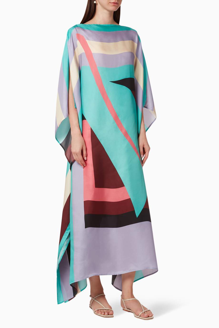 Pastel Abstract Multicolor Silk Kaftan