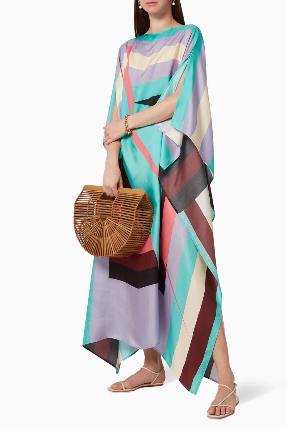 Pastel Abstract Multicolor Silk Kaftan
