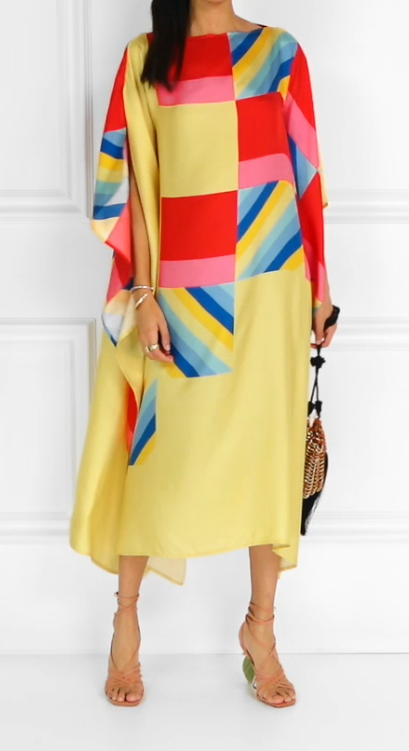 Vibrant Yellow Multicolor Block Print Kaftan