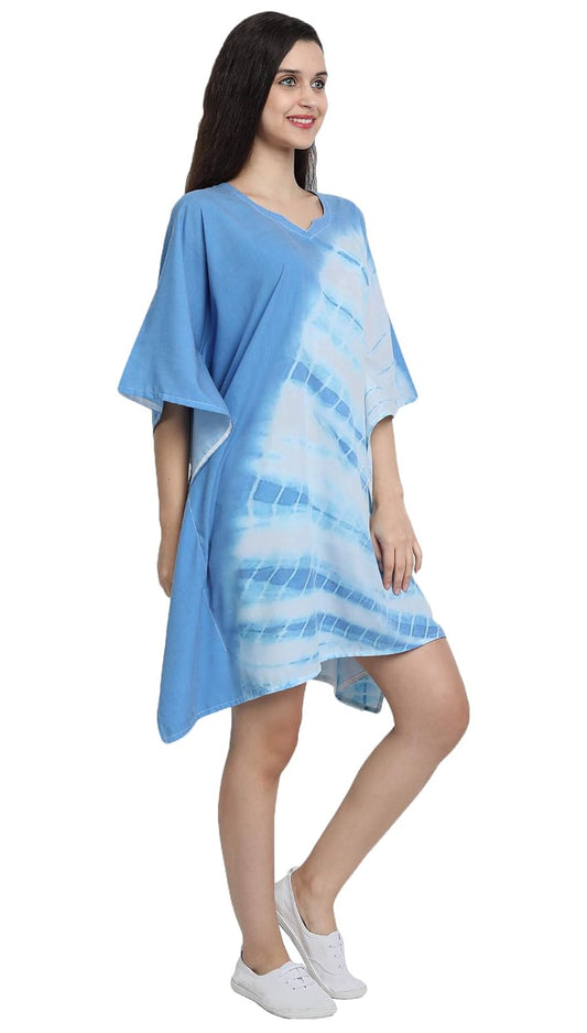 Casual Blue Tie-Dye Short Kaftan
