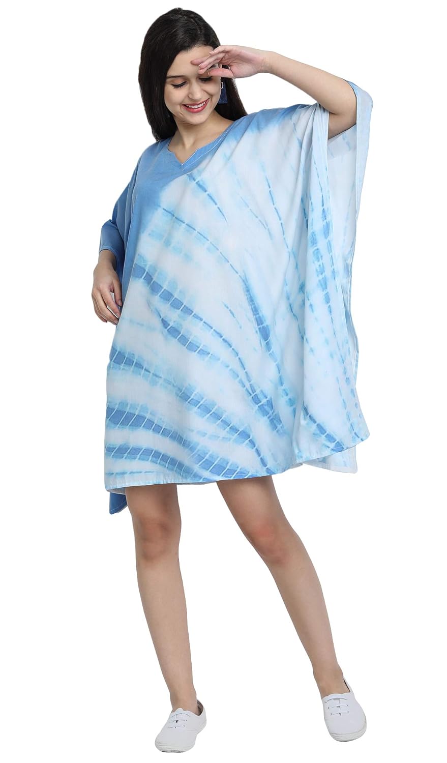 Casual Blue Tie-Dye Short Kaftan