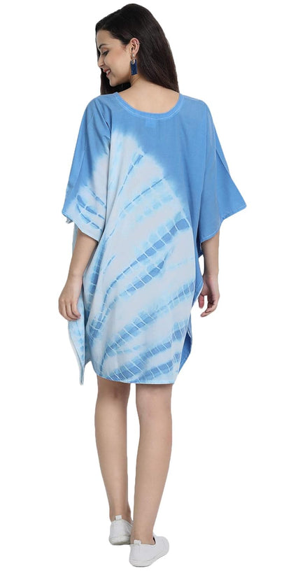 Casual Blue Tie-Dye Short Kaftan