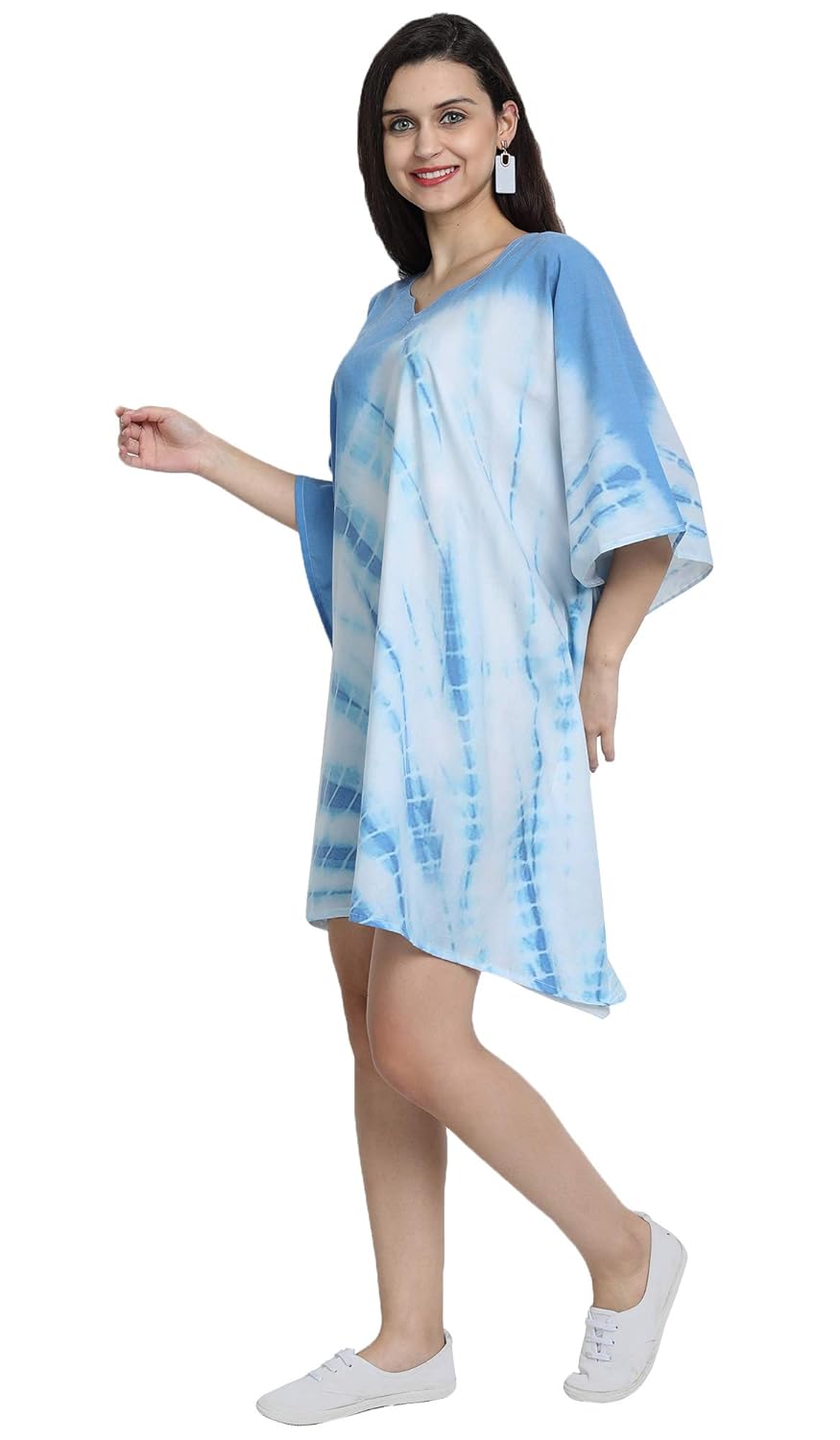 Casual Blue Tie-Dye Short Kaftan