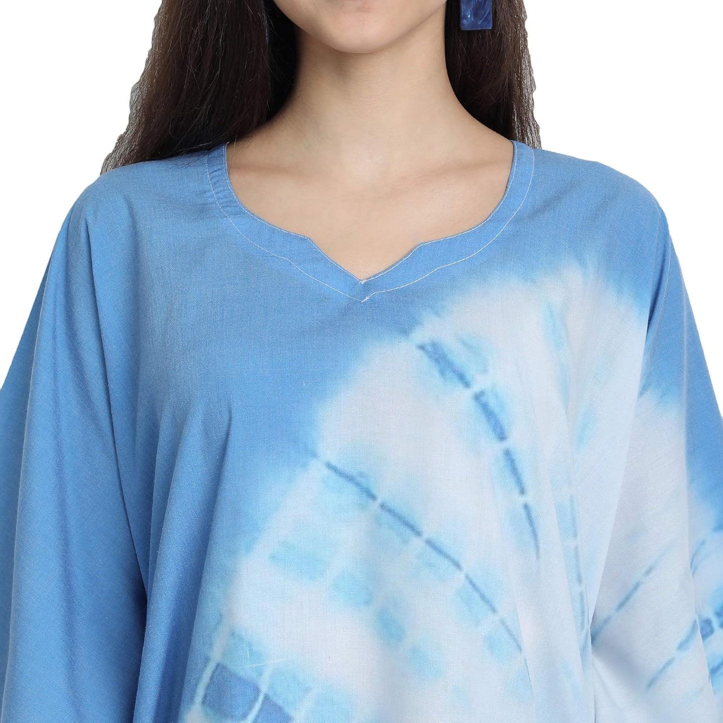 Casual Blue Tie-Dye Short Kaftan