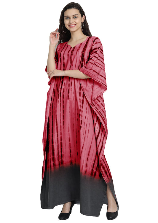 Maroon & Black Tie-Dye Long Kaftan