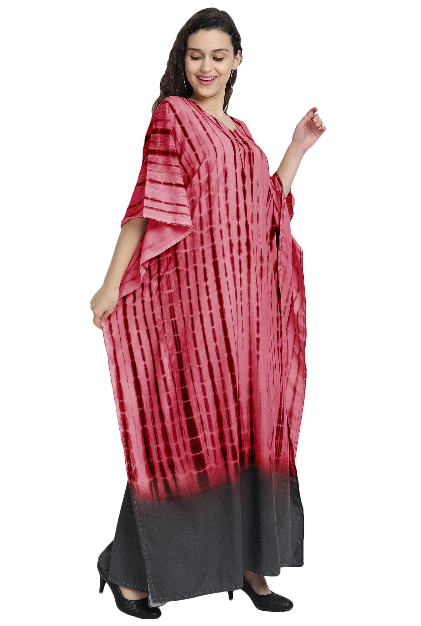 Maroon & Black Tie-Dye Long Kaftan