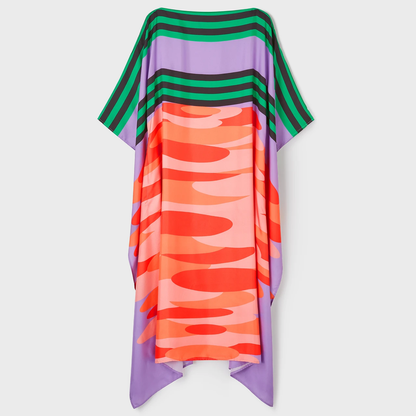 Vibrant Lilac & Coral Striped Abstract Kaftan