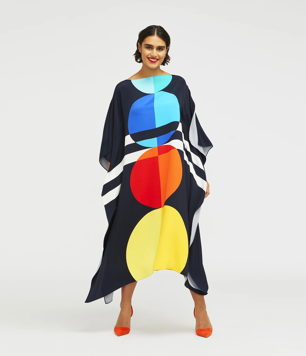 Bold Navy Multicolor Circle Print Kaftan