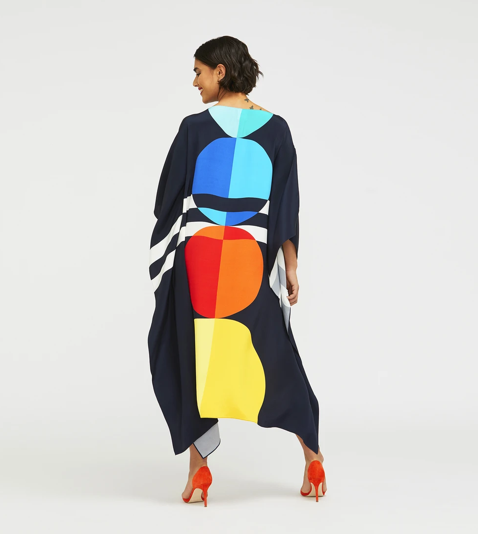 Bold Navy Multicolor Circle Print Kaftan