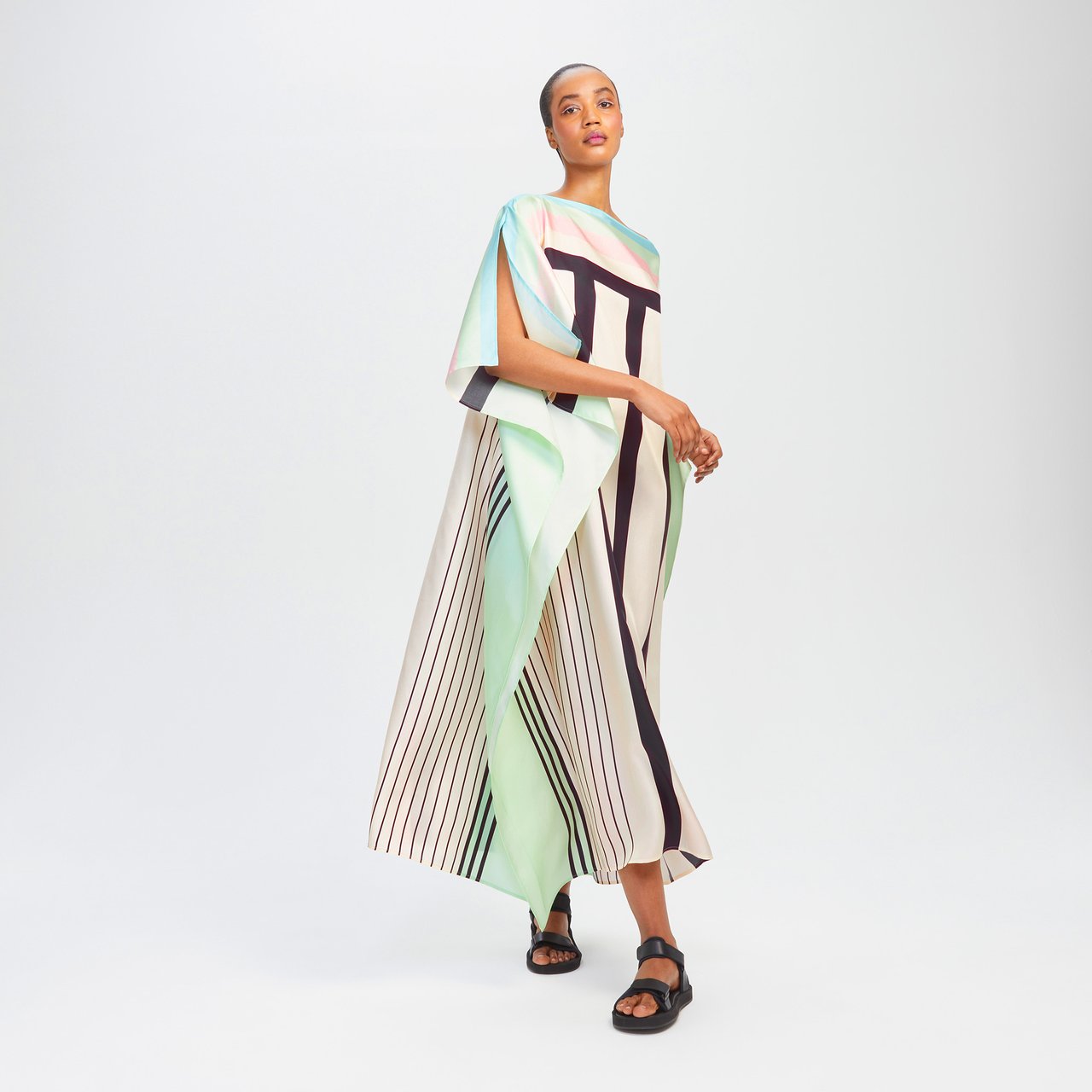 Mint Green & Ivory Striped Silk Kaftan