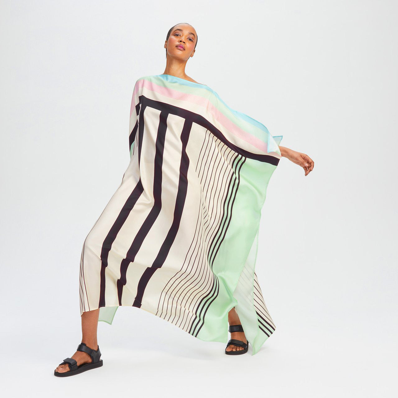 Mint Green & Ivory Striped Silk Kaftan