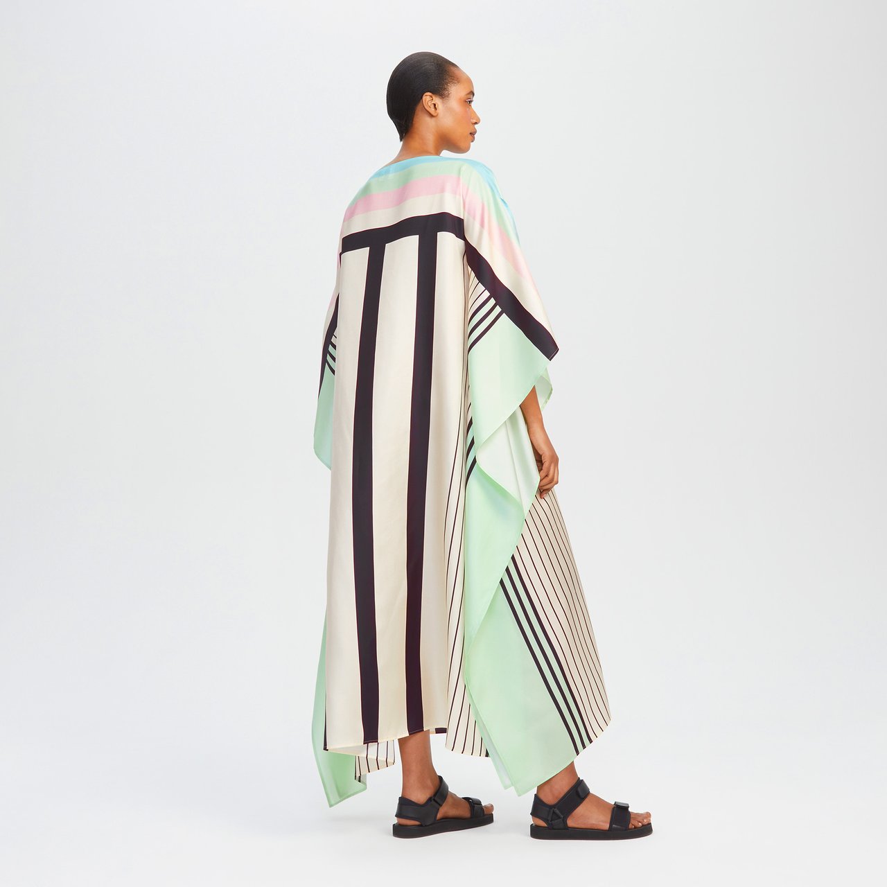 Mint Green & Ivory Striped Silk Kaftan