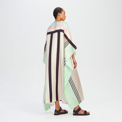 Mint Green & Ivory Striped Silk Kaftan