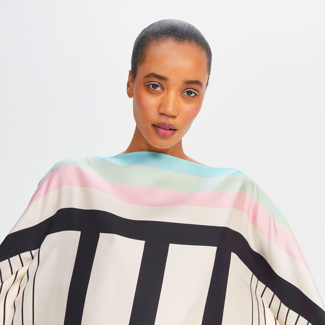 Mint Green & Ivory Striped Silk Kaftan