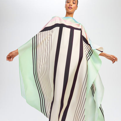 Mint Green & Ivory Striped Silk Kaftan