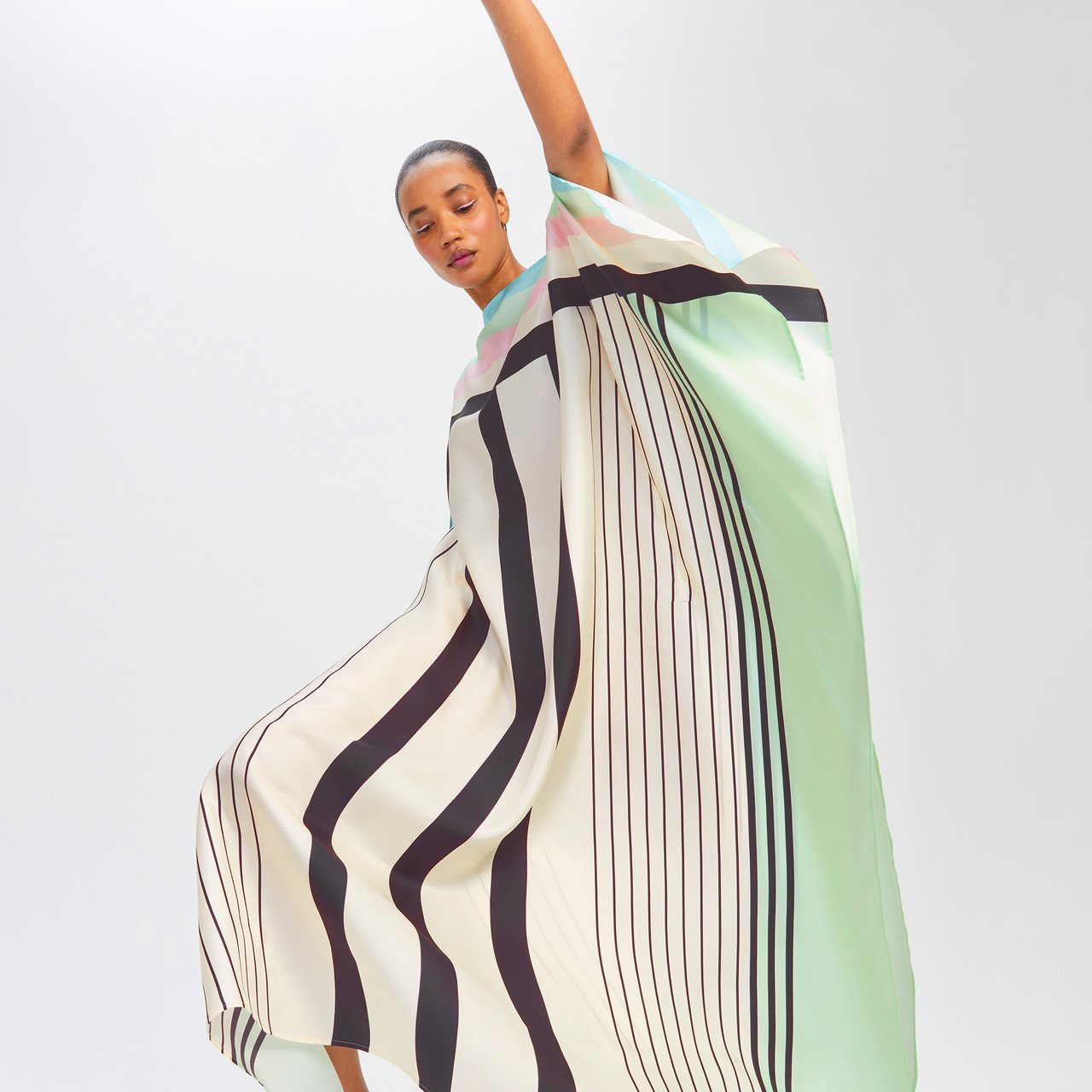 Mint Green & Ivory Striped Silk Kaftan