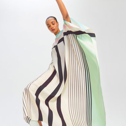 Mint Green & Ivory Striped Silk Kaftan