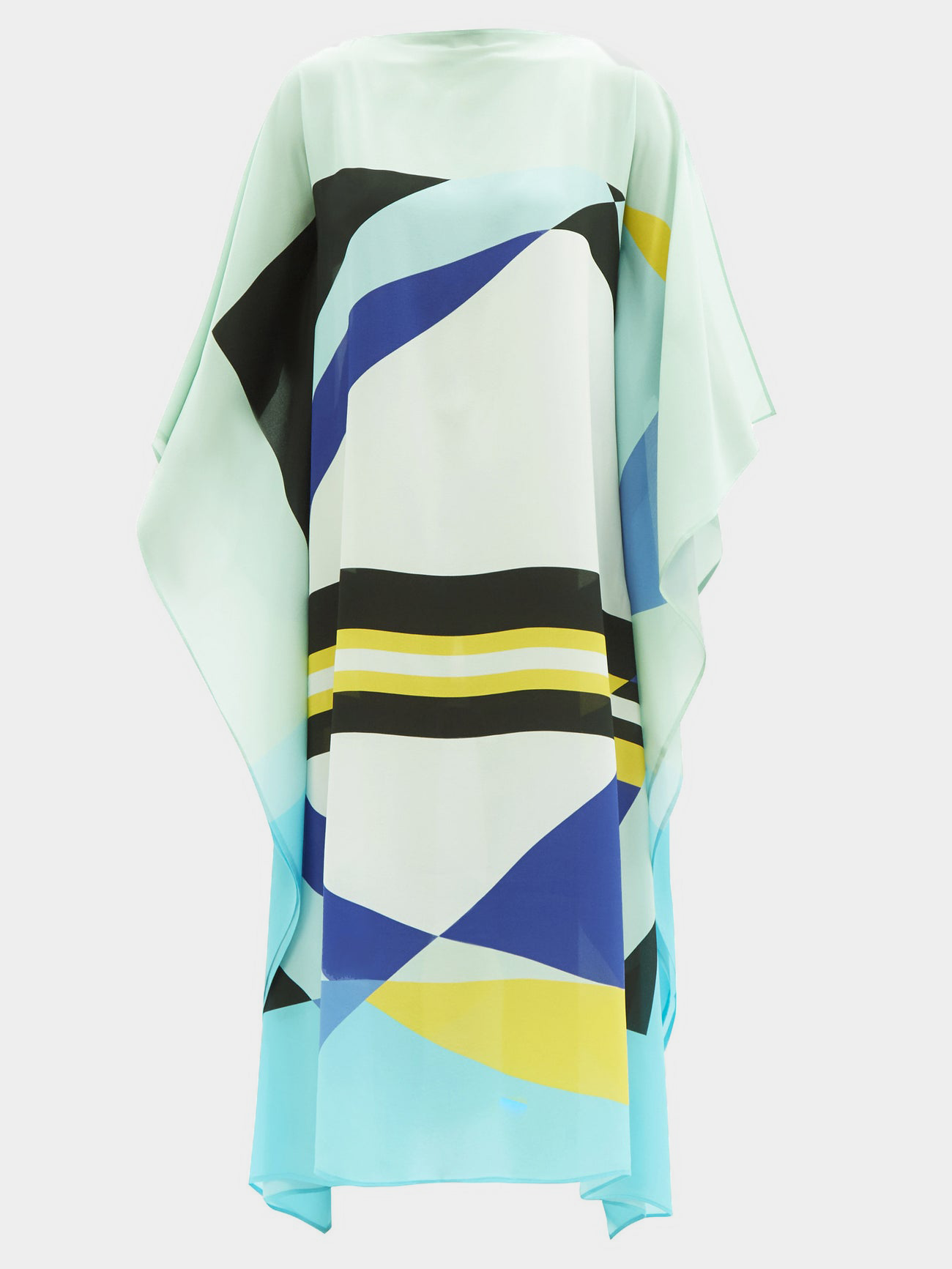 Mint Blue Multicolor Striped Silk Kaftan Dress