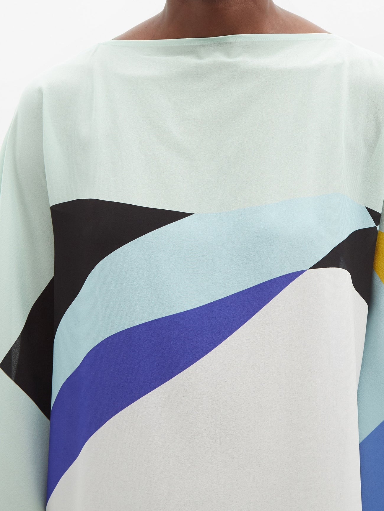 Mint Blue Multicolor Striped Silk Kaftan Dress