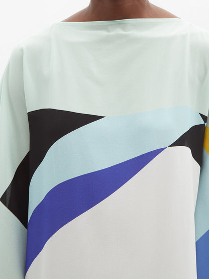 Mint Blue Multicolor Striped Silk Kaftan Dress