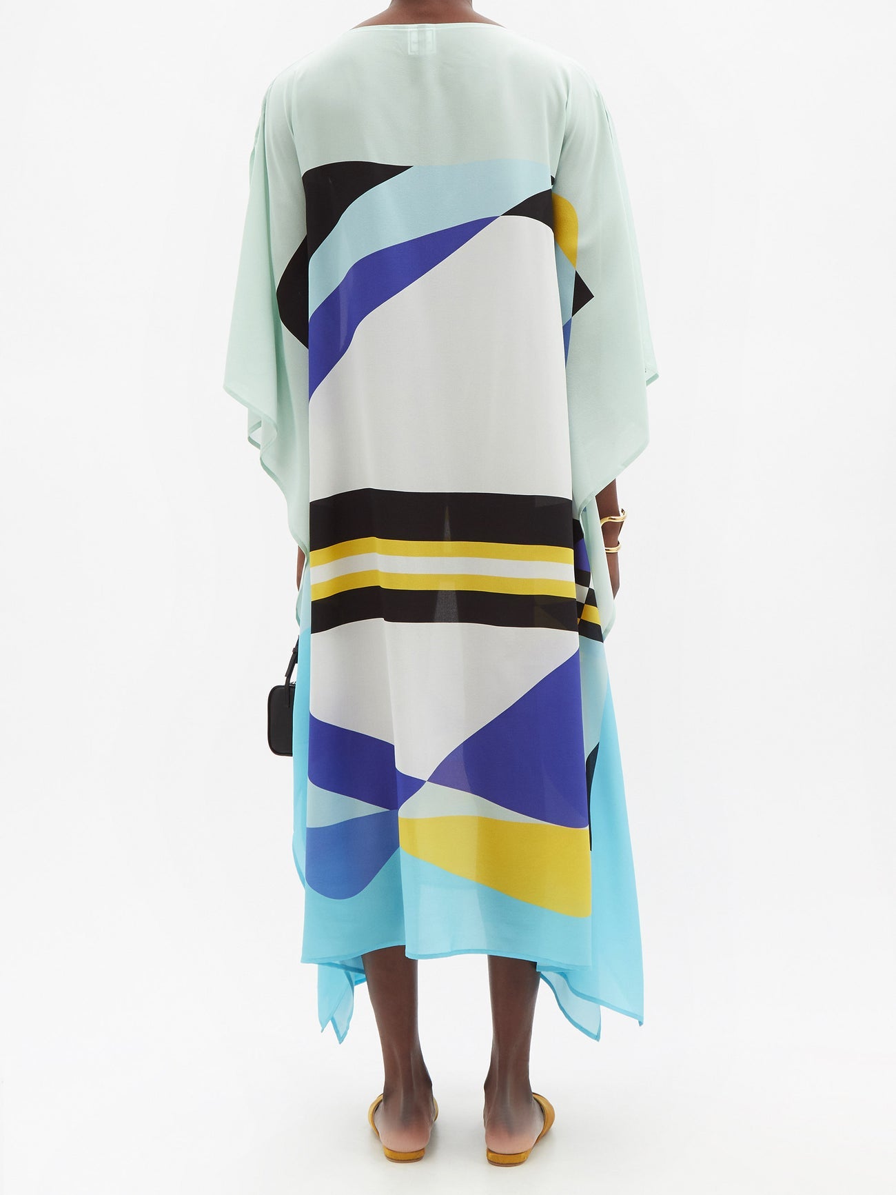 Mint Blue Multicolor Striped Silk Kaftan Dress