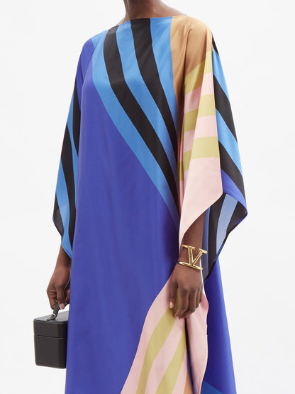 Blue & Pastel Multistripe Silk Kaftan Dress