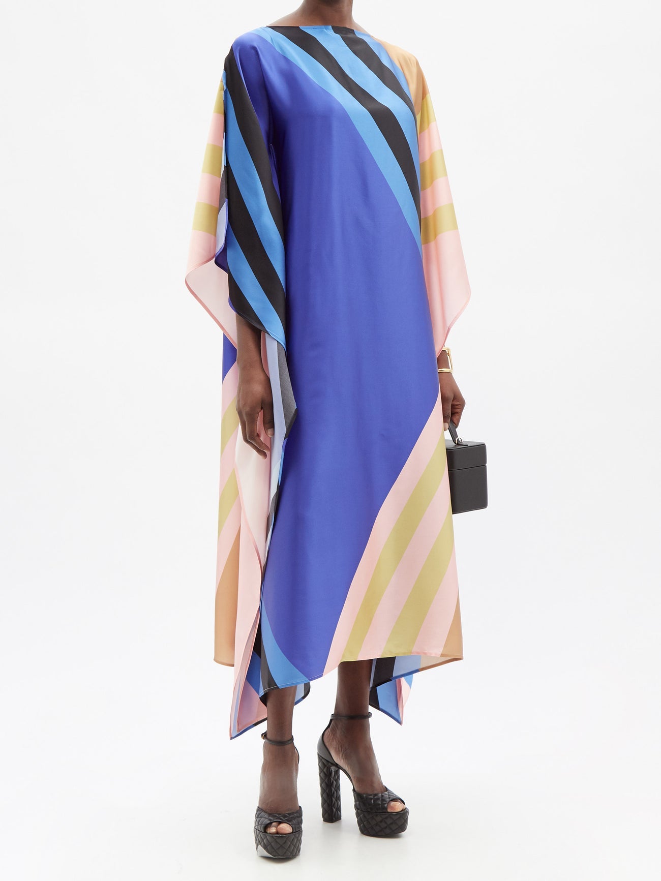 Blue & Pastel Multistripe Silk Kaftan Dress