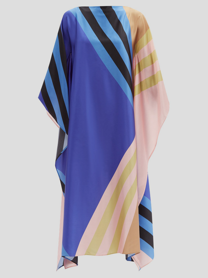 Blue & Pastel Multistripe Silk Kaftan Dress
