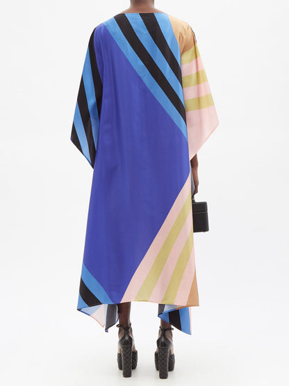 Blue & Pastel Multistripe Silk Kaftan Dress