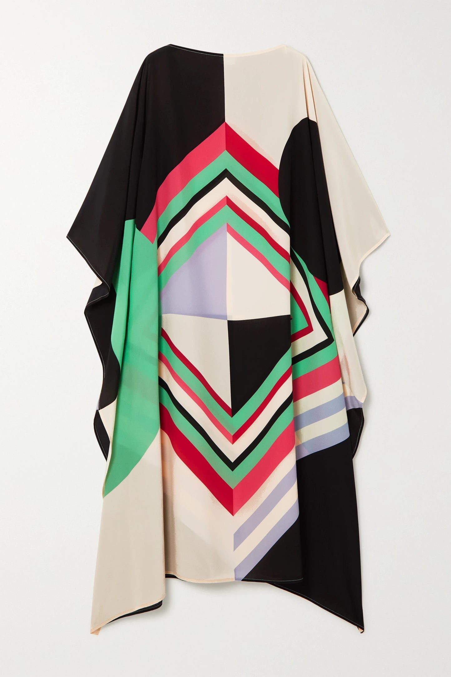 Geometric Multicolor Silk Kaftan Dress – Luxe Abstract Design