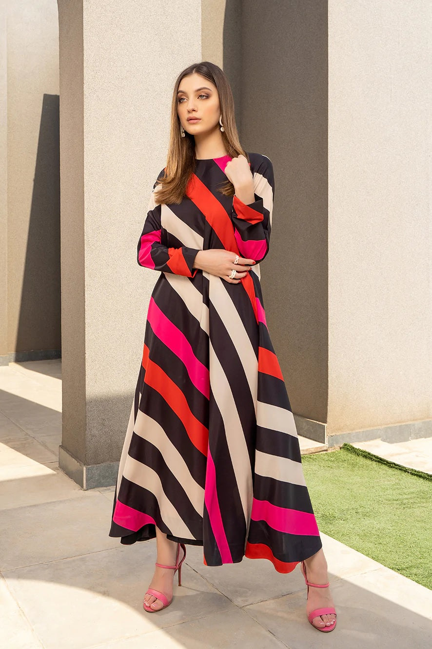 Bold Diagonal Striped Maxi Dress – Modern Glamour in Motion