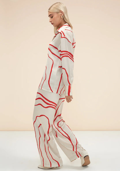 Abstract Line Print Co-ord Set – Luxe Comfort in Black, Blue, Green & Red