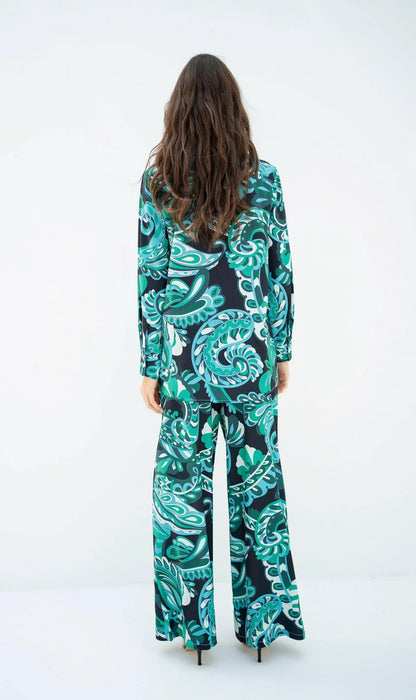 Tropical Swirl Print Co-ord Set – Vibrant Elegance in Teal & Navy