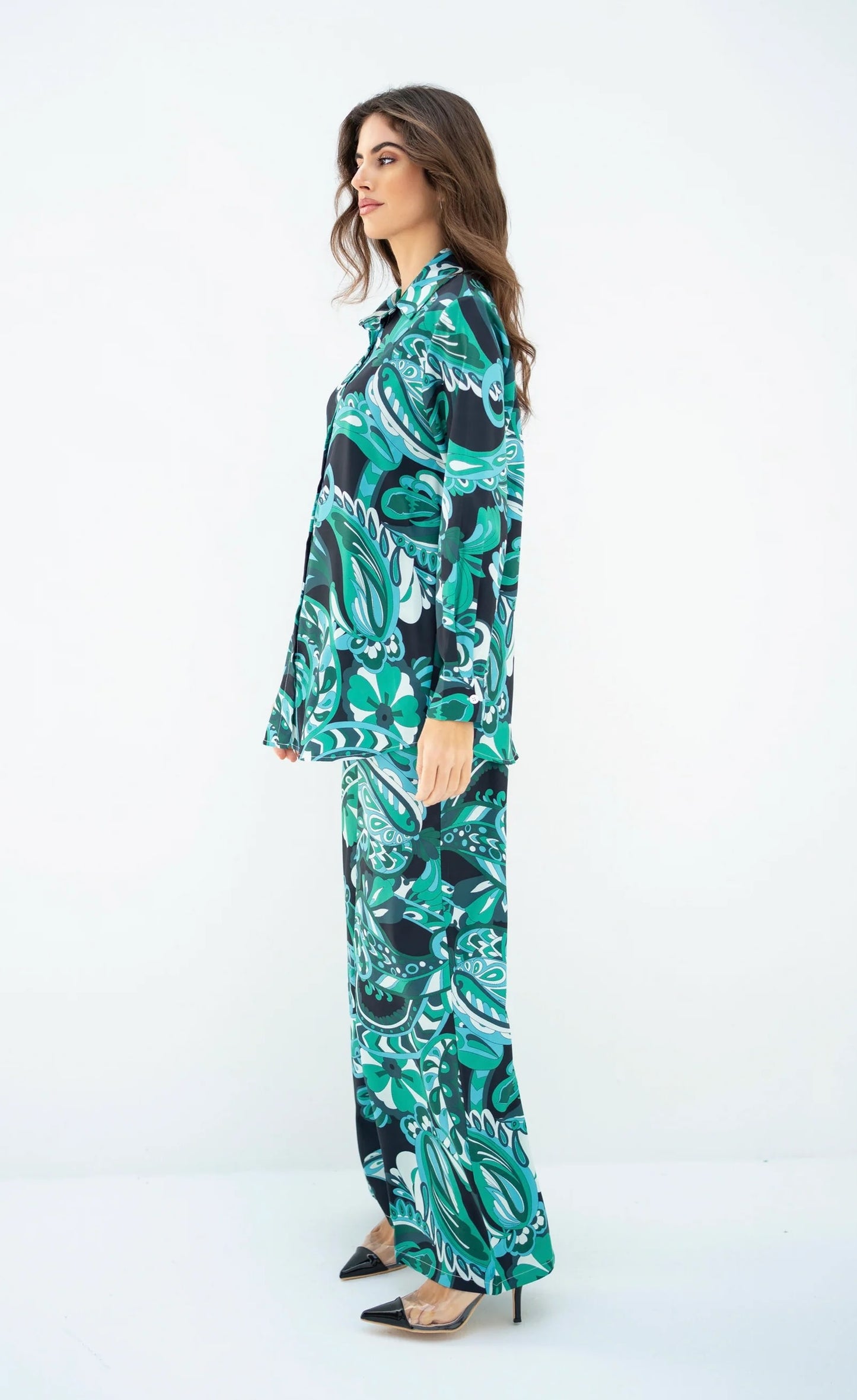 Tropical Swirl Print Co-ord Set – Vibrant Elegance in Teal & Navy