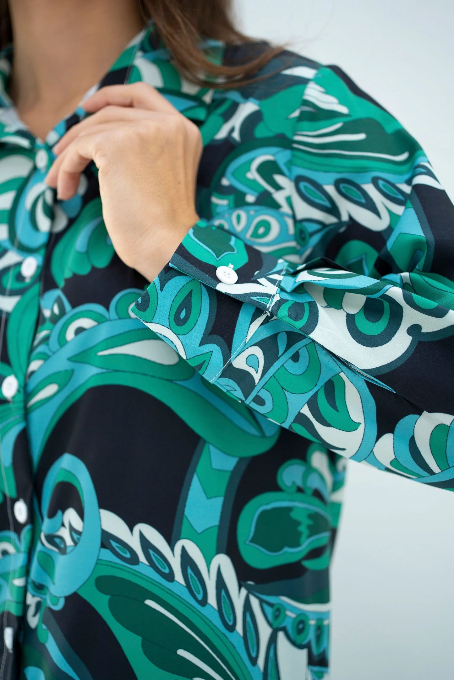 Tropical Swirl Print Co-ord Set – Vibrant Elegance in Teal & Navy