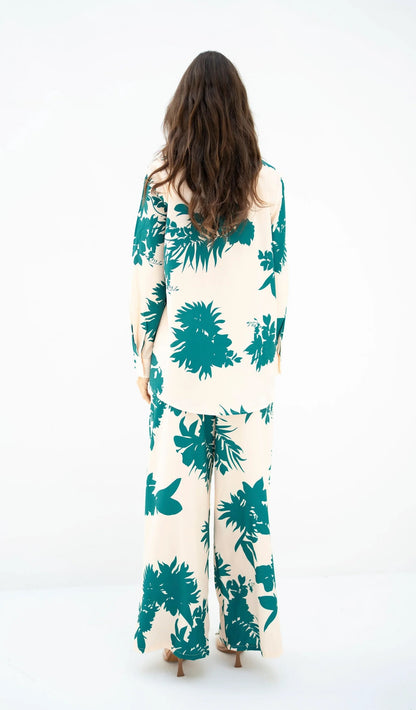 Botanical Bloom Co-ord Set – Effortless Chic in Emerald & Beige