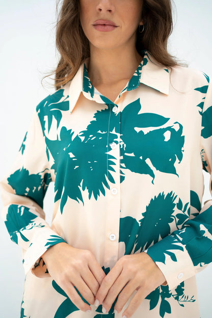 Botanical Bloom Co-ord Set – Effortless Chic in Emerald & Beige