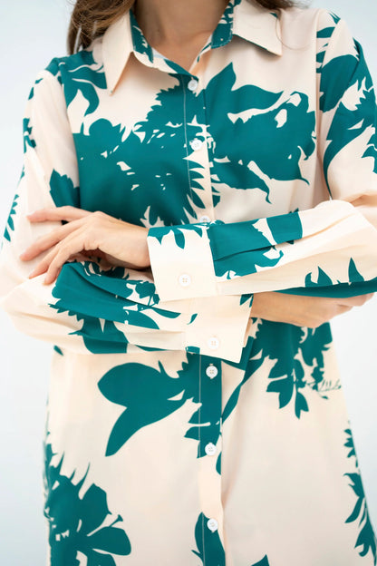 Botanical Bloom Co-ord Set – Effortless Chic in Emerald & Beige