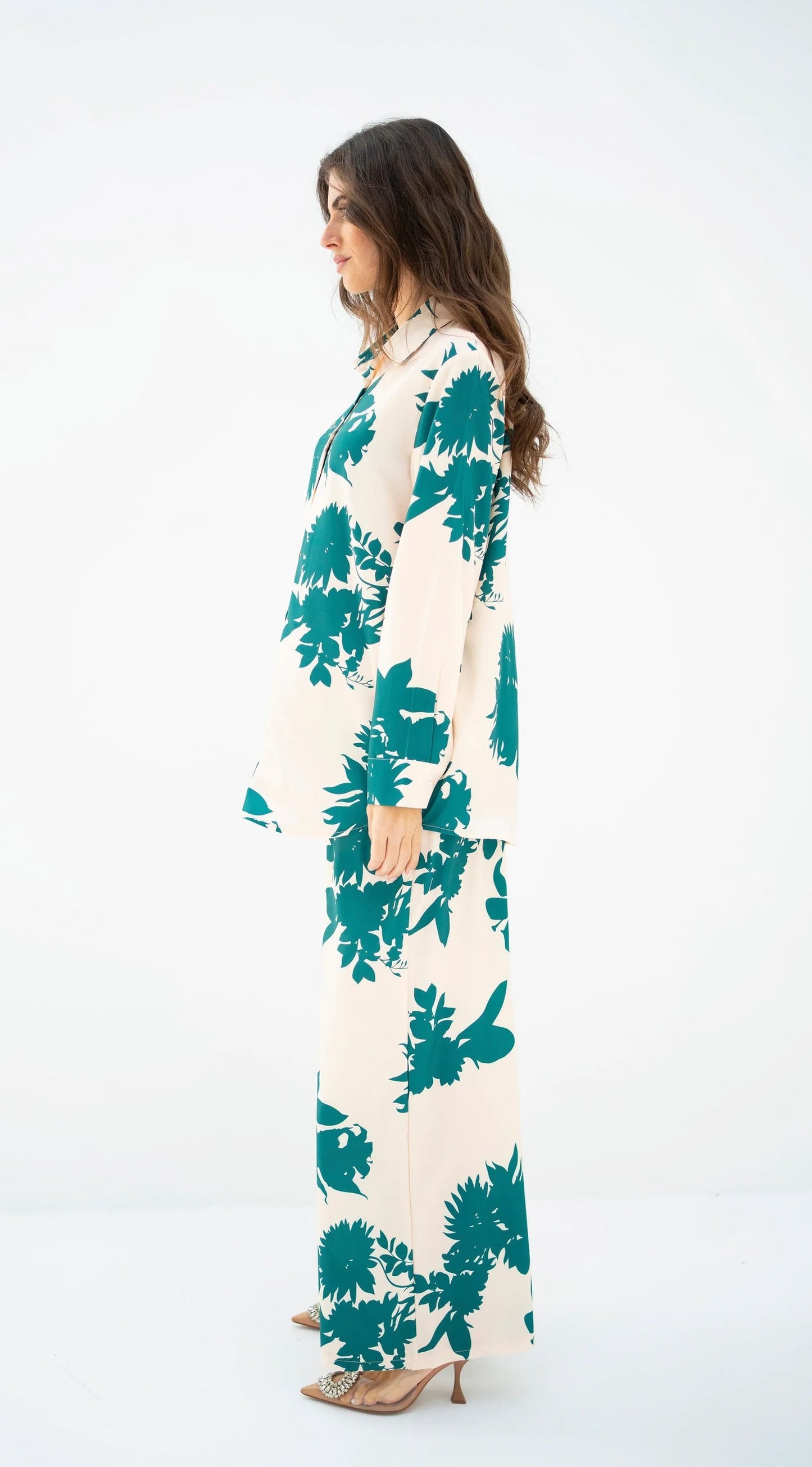 Botanical Bloom Co-ord Set – Effortless Chic in Emerald & Beige