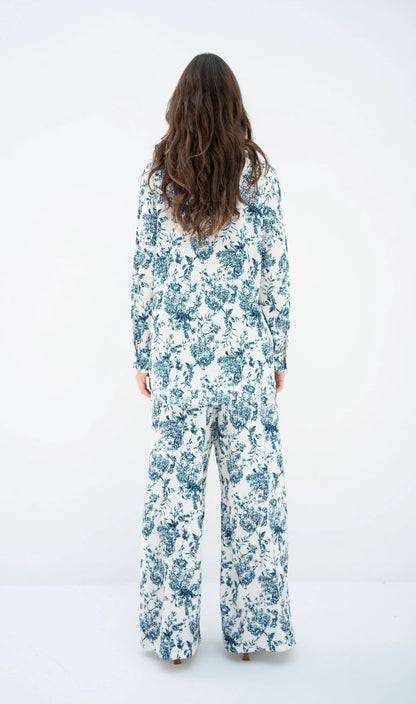 Classic Blue Floral Co-ord Set – Timeless Elegance in White & Indigo