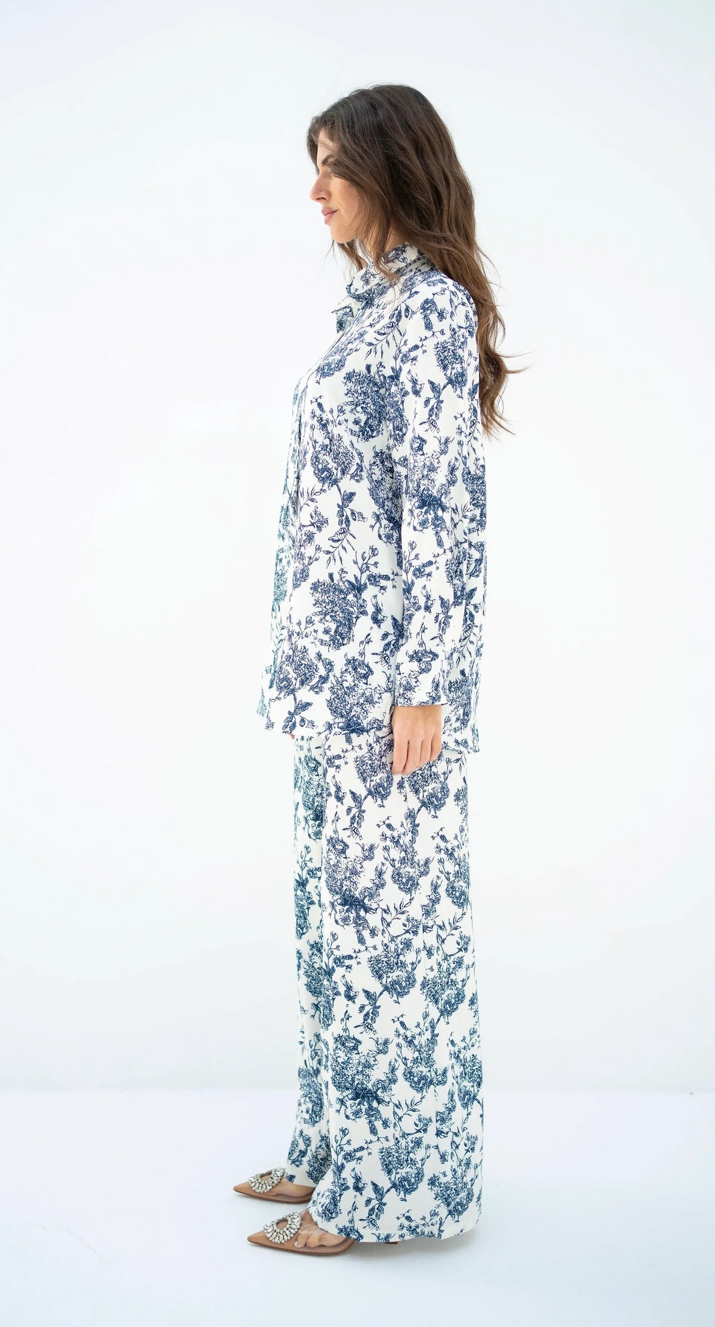 Classic Blue Floral Co-ord Set – Timeless Elegance in White & Indigo