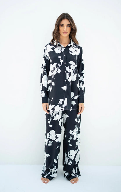 Midnight Bloom Co-ord Set – Elegant Black & White Floral