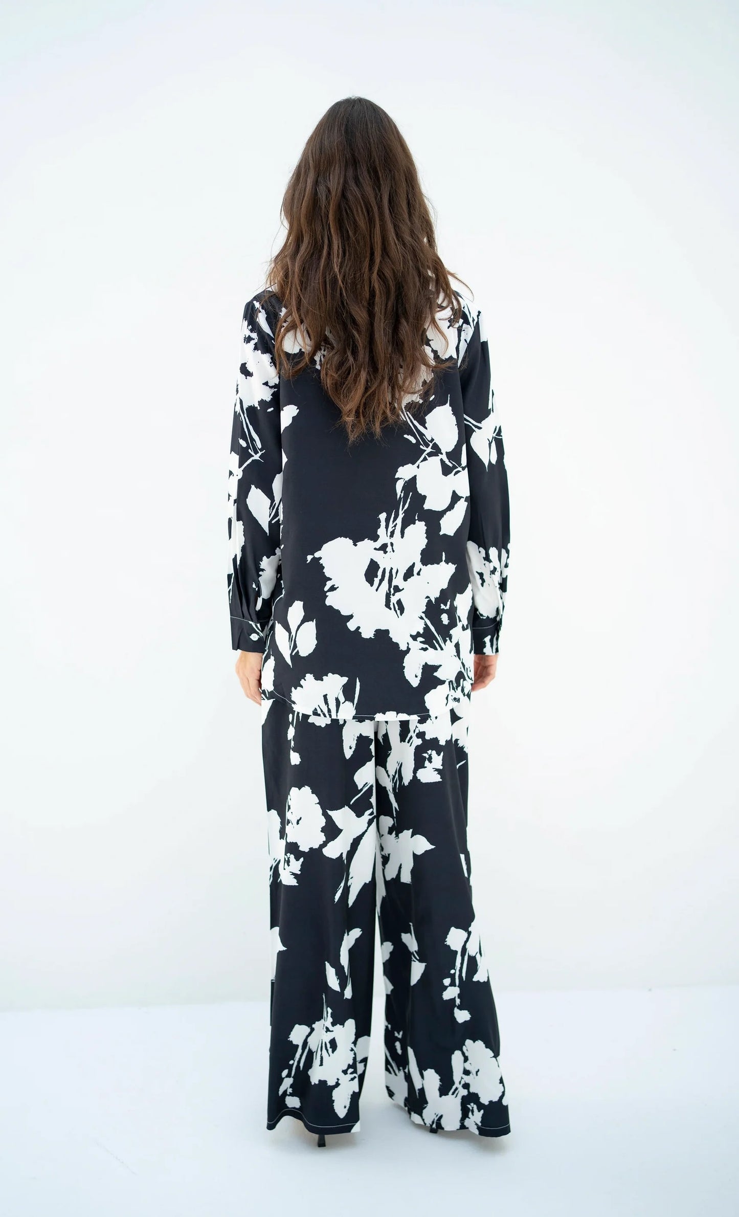 Midnight Bloom Co-ord Set – Elegant Black & White Floral
