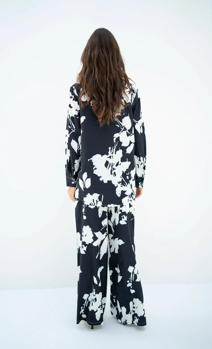 Midnight Bloom Co-ord Set – Elegant Black & White Floral