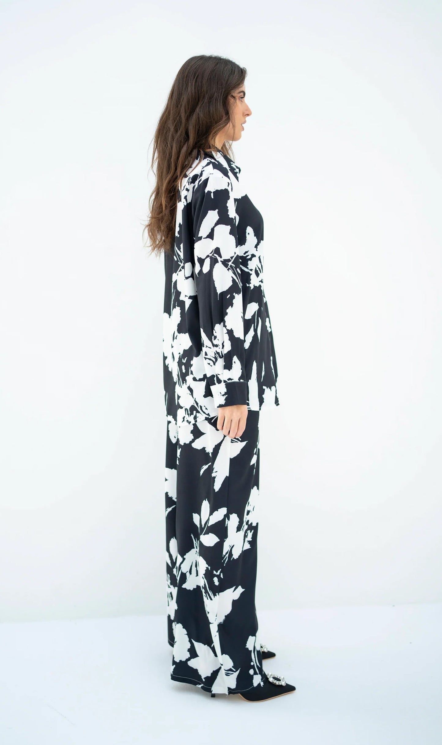 Midnight Bloom Co-ord Set – Elegant Black & White Floral