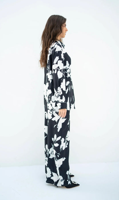 Midnight Bloom Co-ord Set – Elegant Black & White Floral