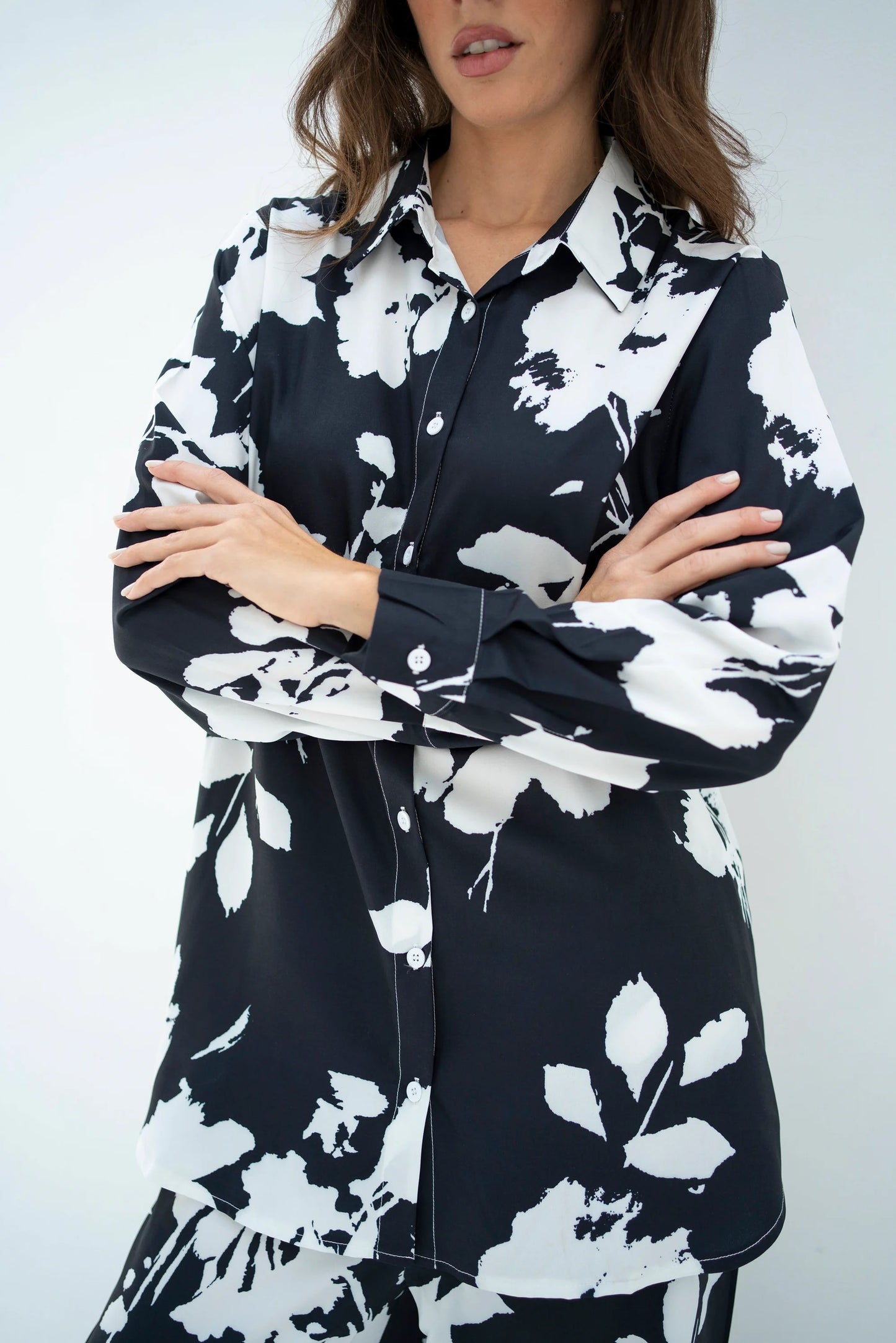 Midnight Bloom Co-ord Set – Elegant Black & White Floral