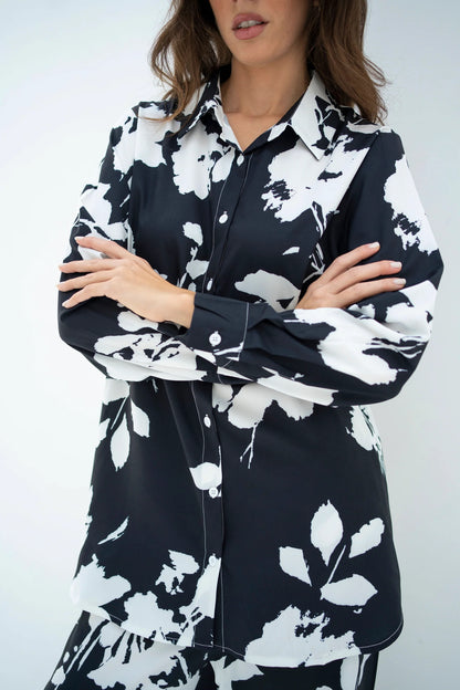 Midnight Bloom Co-ord Set – Elegant Black & White Floral