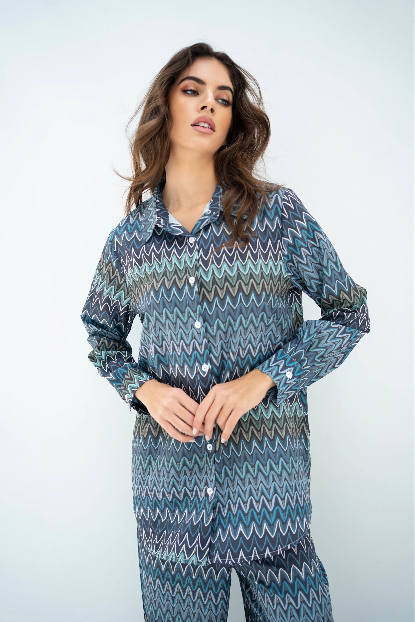 Ocean Wave Co-ord Set – Blue & Green Abstract Pattern