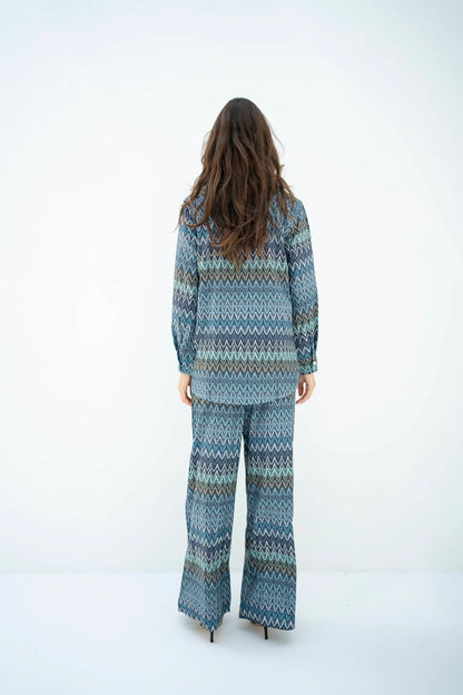 Ocean Wave Co-ord Set – Blue & Green Abstract Pattern